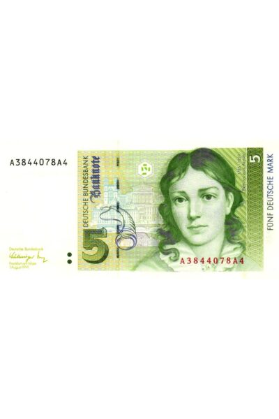 Almanya 1991 Yılı 5 Mark Yabancı Kağıt Para Çil (UNC) Koleksiyon Para