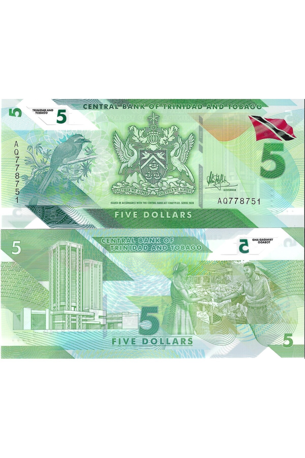 Trinidad Tobago Polimer 5 Dolar Yabancı Kağıt Para Çil (UNC) Koleksiyon Para