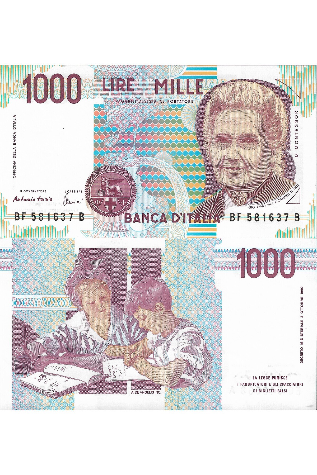 İtalya 1990 Yılı 1000 Lire Yabancı Kağıt Para ÇİL (Unc) Koleksiyon Para
