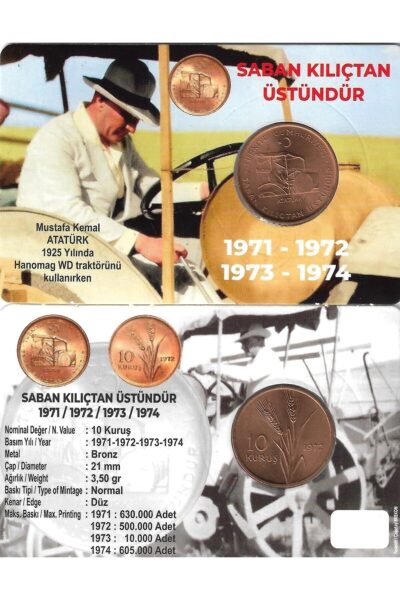 10 Kuruş 1972 Yılı Fao Saban Kılıçtan Üstündür Hatıra Para, Özel Açıklamalı Kitinde. "çil"