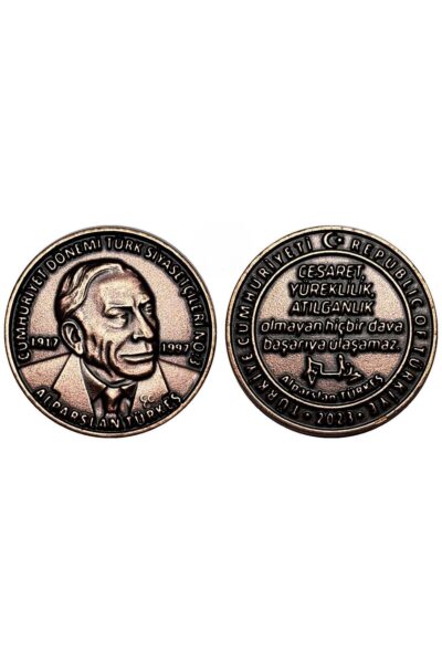 Türkiye 2023 Yılı Alparslan Türkeş Cumhuriyet Dönemi Türk Siyasetçileri Hatıra Bronz Kaplama