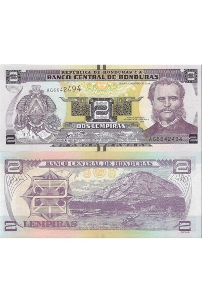 Honduras 2 Lempira Yabancı Kağıt Para Çil Koleksiyon Para